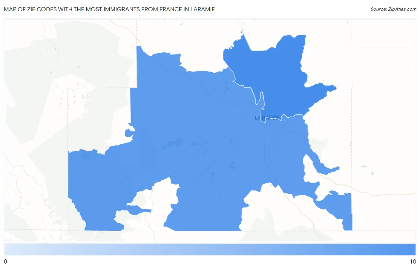 Zip Codes with the Most Immigrants from France in Laramie Map