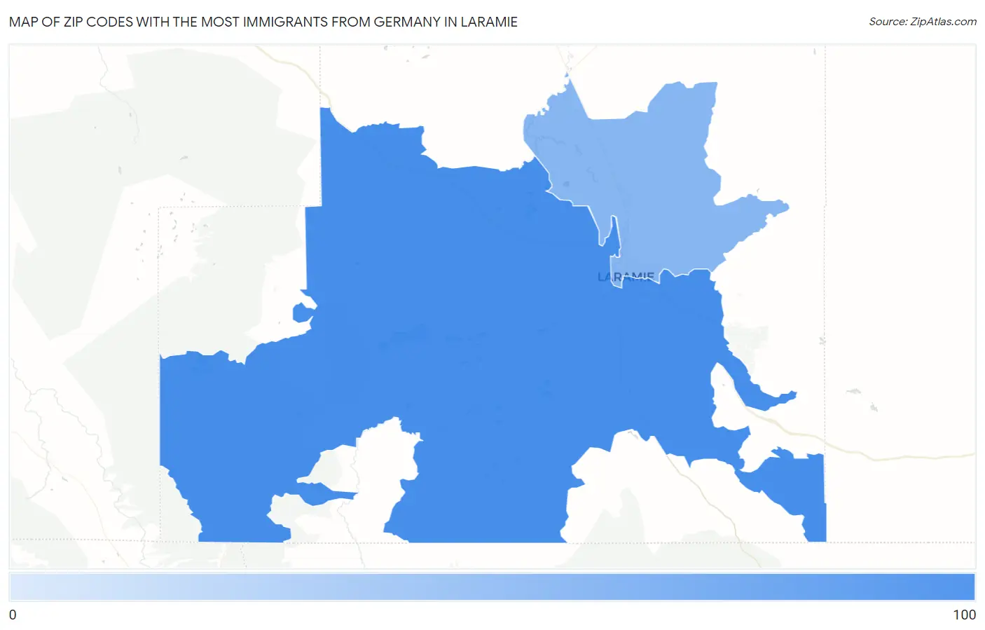 Zip Codes with the Most Immigrants from Germany in Laramie Map