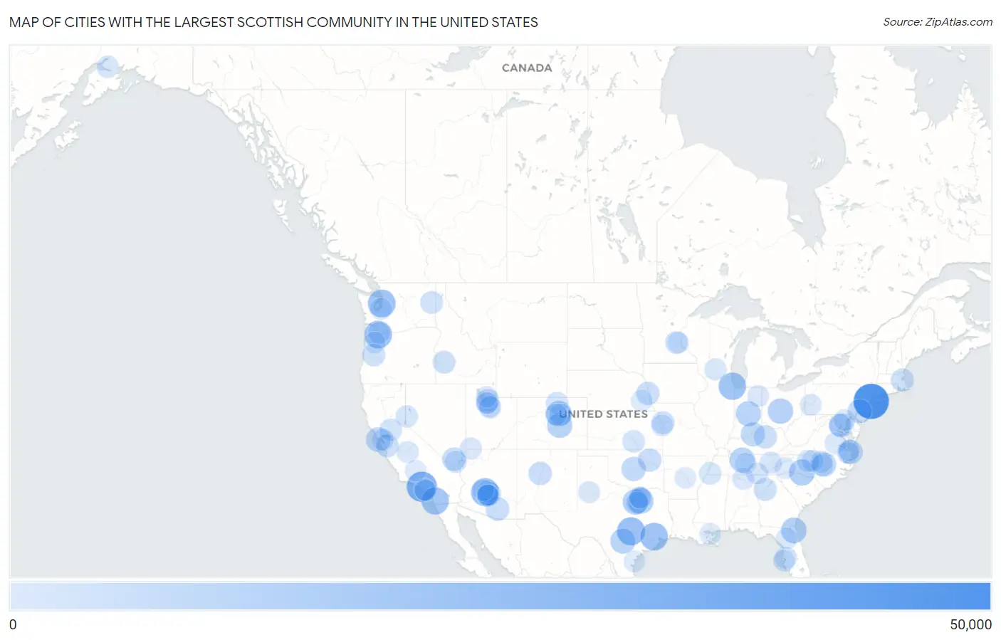 Cities with the Largest Scottish Community in the United States Map