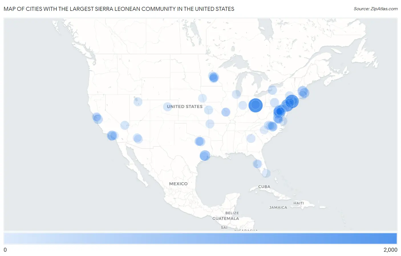 Cities with the Largest Sierra Leonean Community in the United States Map