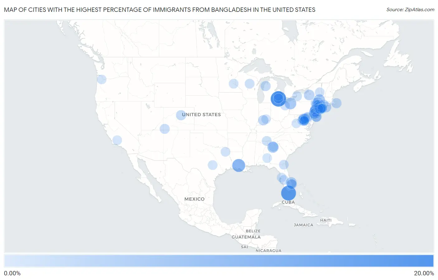 Cities with the Highest Percentage of Immigrants from Bangladesh in the United States Map