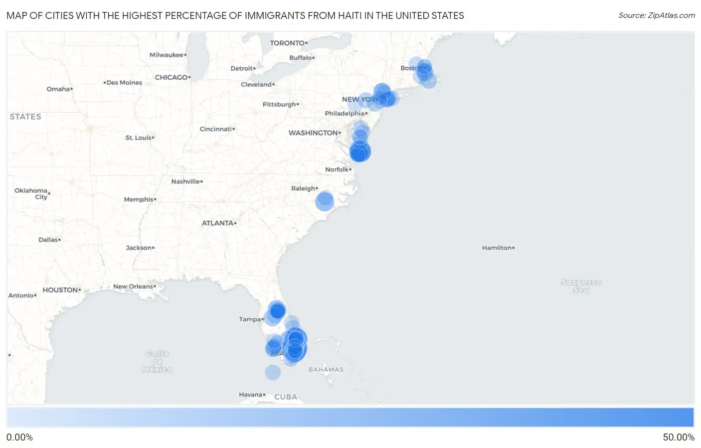 Cities with the Highest Percentage of Immigrants from Haiti in the United States Map