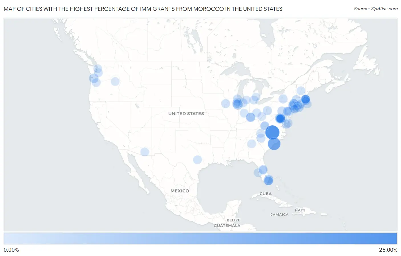 Cities with the Highest Percentage of Immigrants from Morocco in the United States Map