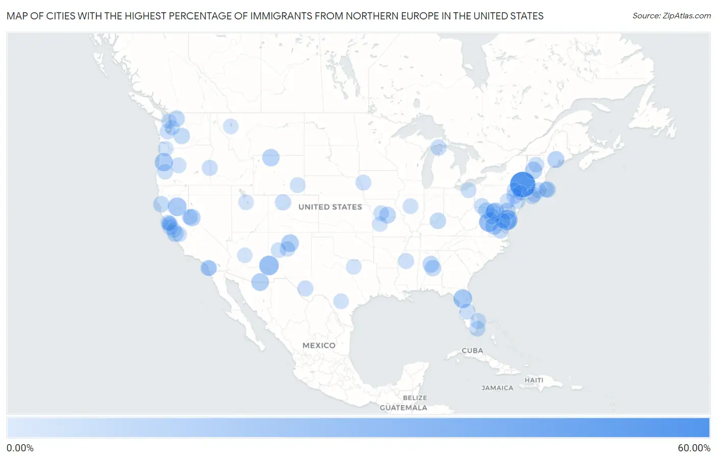 Cities with the Highest Percentage of Immigrants from Northern Europe in the United States Map