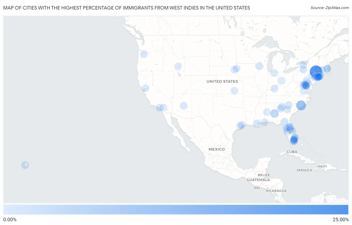 Cities with the Highest Percentage of Immigrants from West Indies in the United States Map