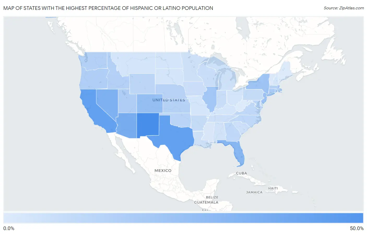 States with the Highest Percentage of Hispanic or Latino Population in the United States Map