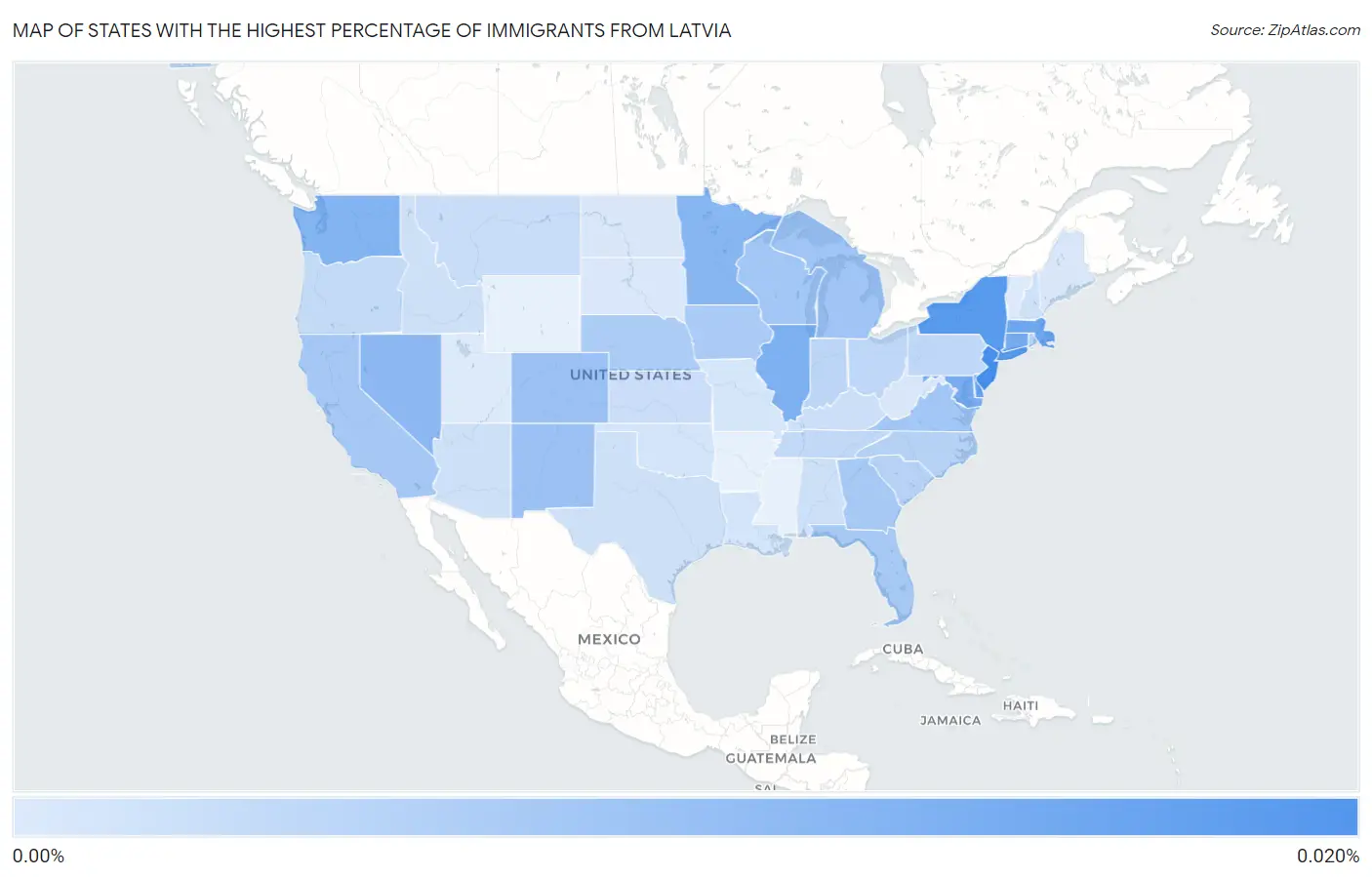 States with the Highest Percentage of Immigrants from Latvia in the United States Map