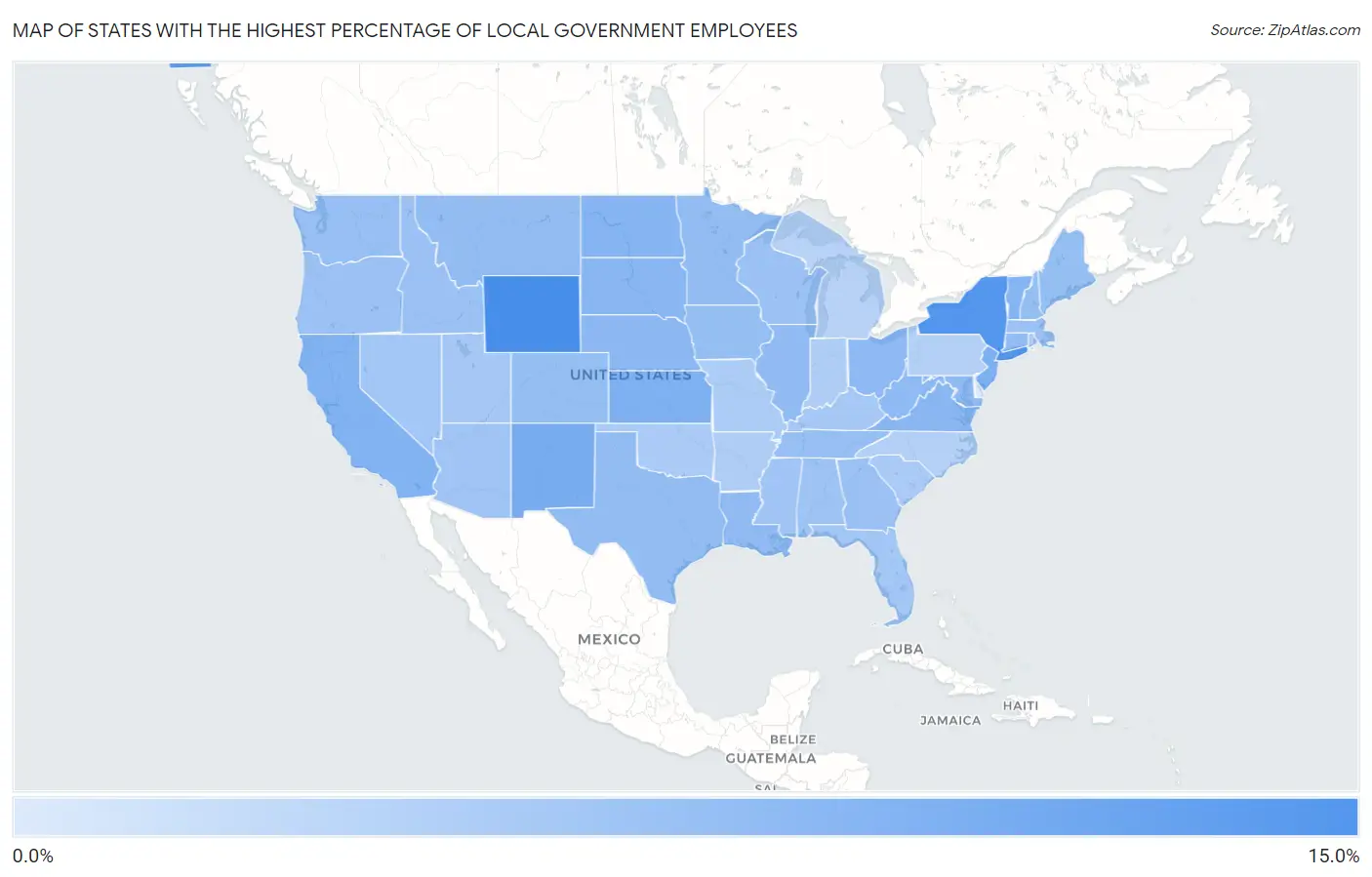 States with the Highest Percentage of Local Government Employees in the United States Map