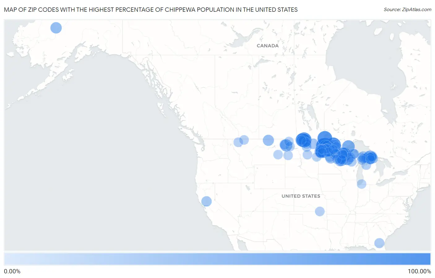 Zip Codes with the Highest Percentage of Chippewa Population in the United States Map