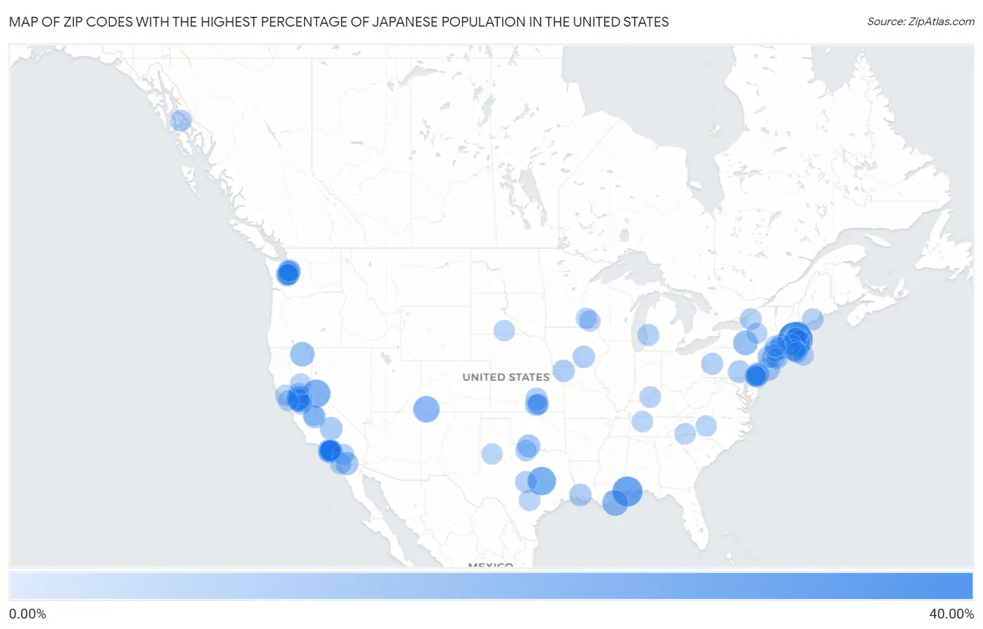 Zip Codes with the Highest Percentage of Japanese Population in the United States Map