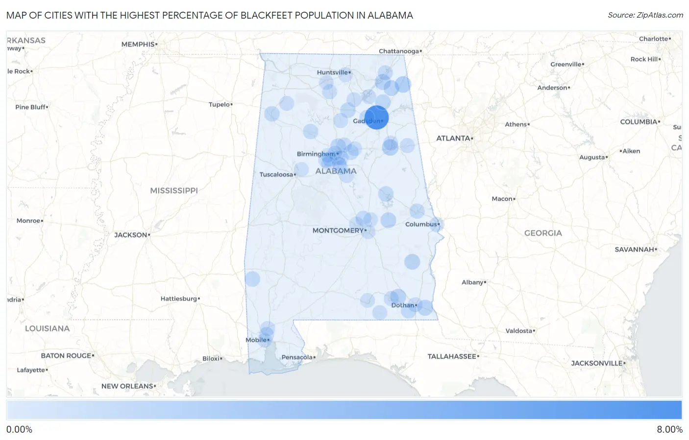 Cities with the Highest Percentage of Blackfeet Population in Alabama Map