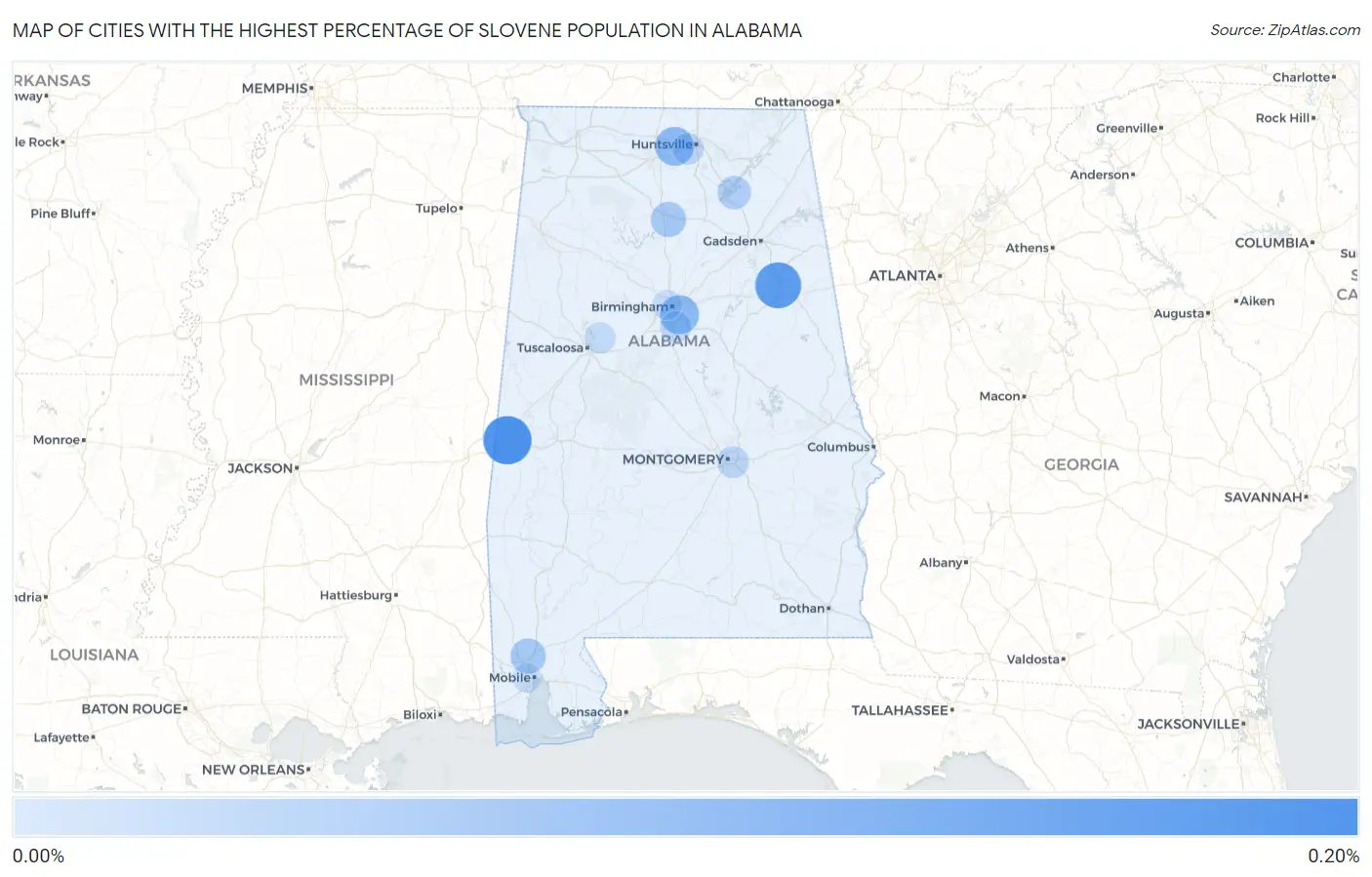 Cities with the Highest Percentage of Slovene Population in Alabama Map