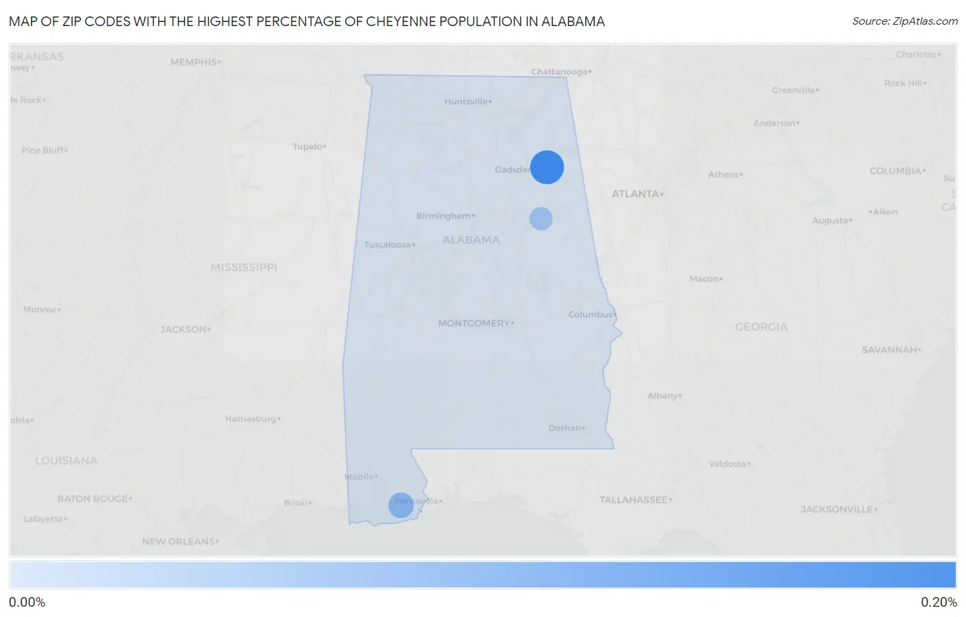 Zip Codes with the Highest Percentage of Cheyenne Population in Alabama Map