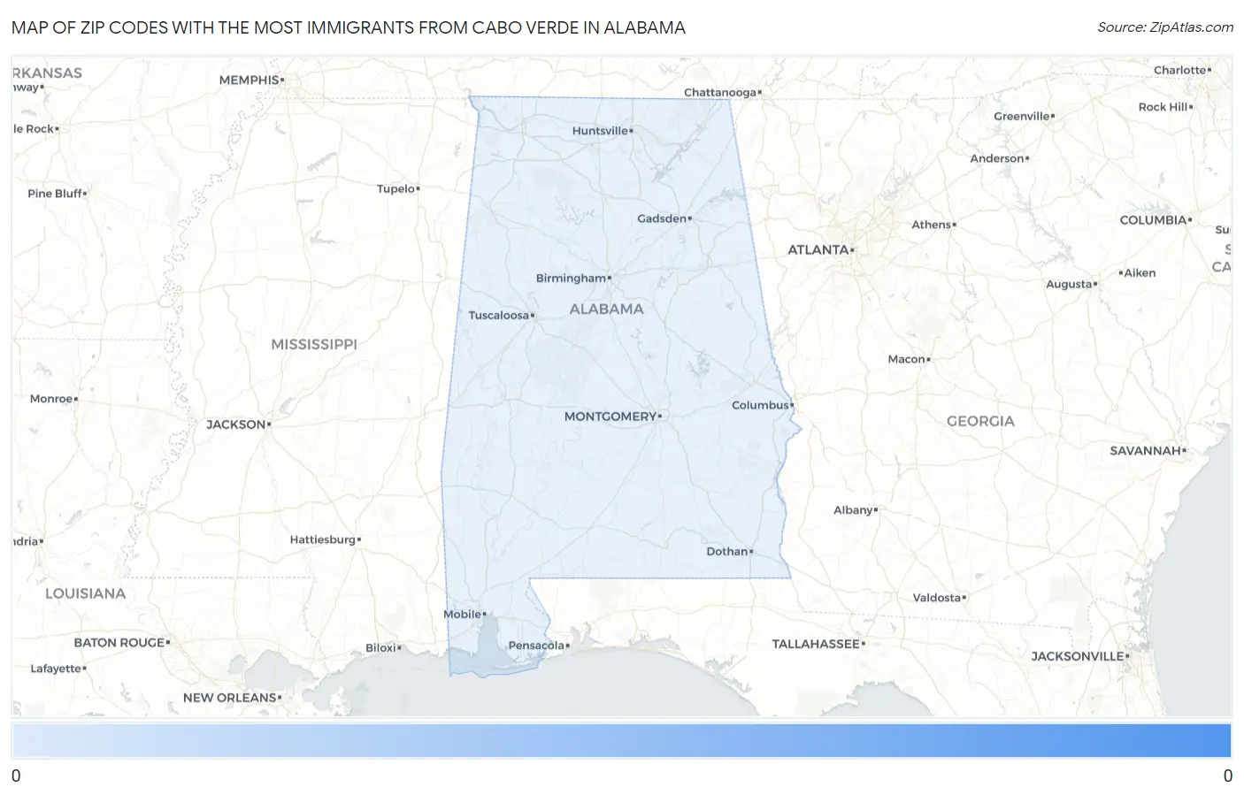Zip Codes with the Most Immigrants from Cabo Verde in Alabama Map