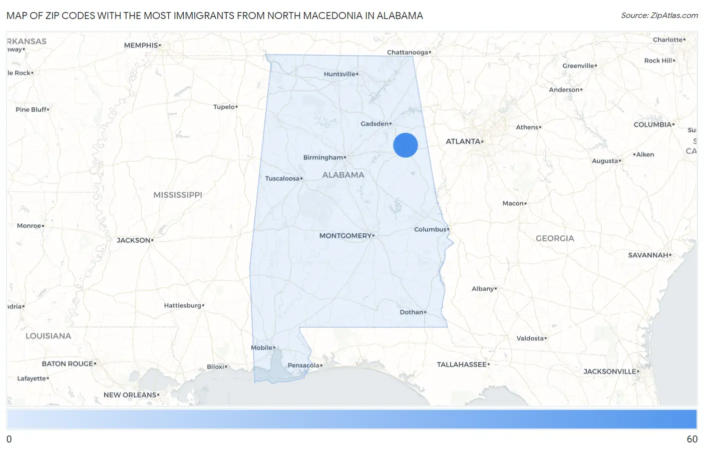 Zip Codes with the Most Immigrants from North Macedonia in Alabama Map