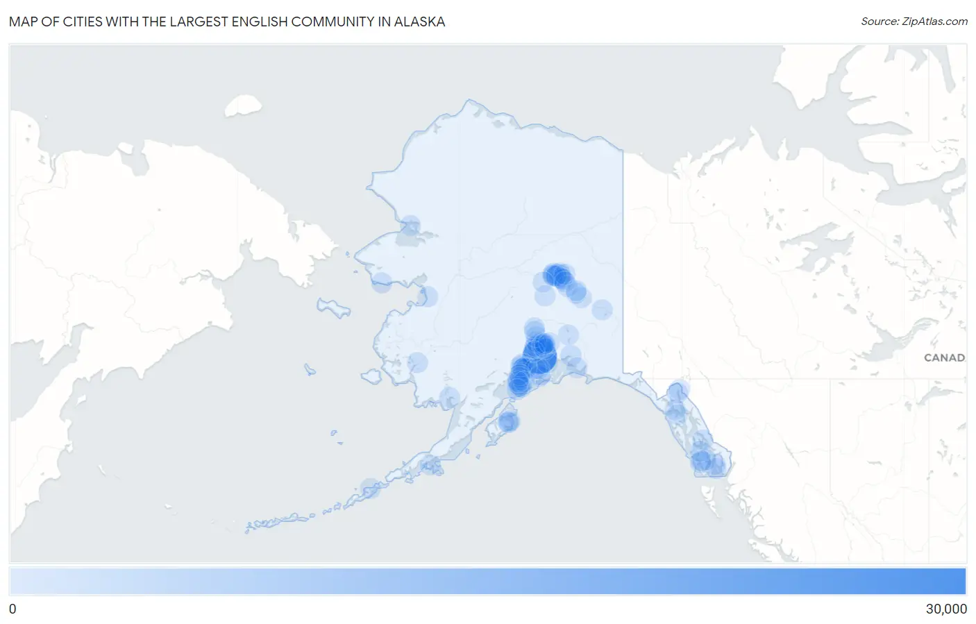Cities with the Largest English Community in Alaska Map