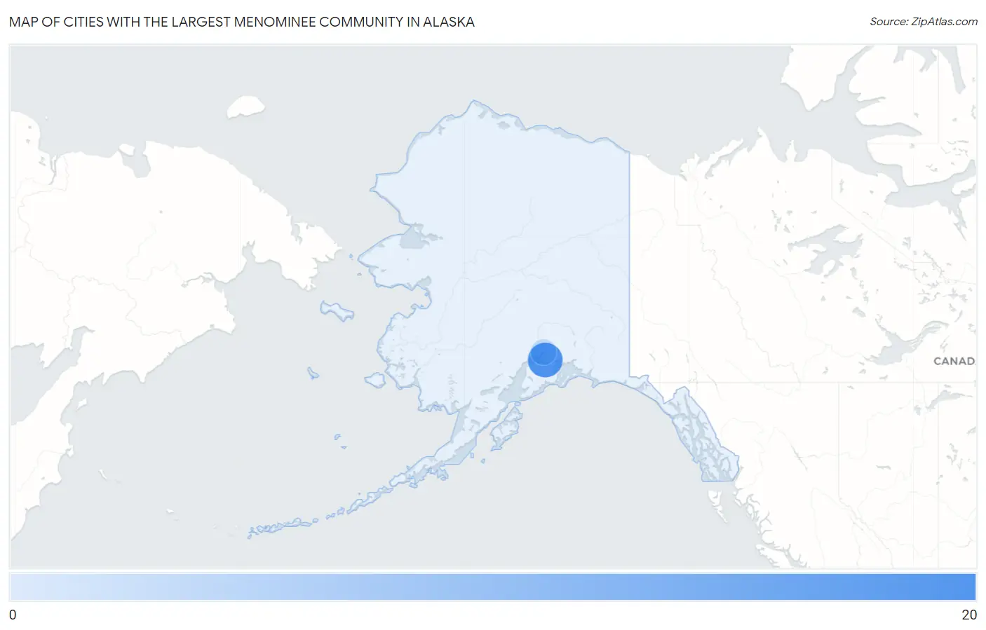 Cities with the Largest Menominee Community in Alaska Map