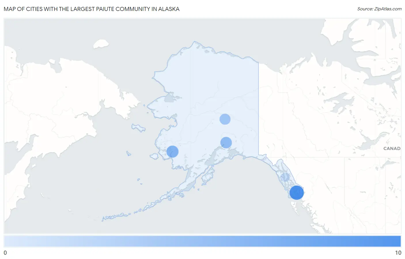 Cities with the Largest Paiute Community in Alaska Map