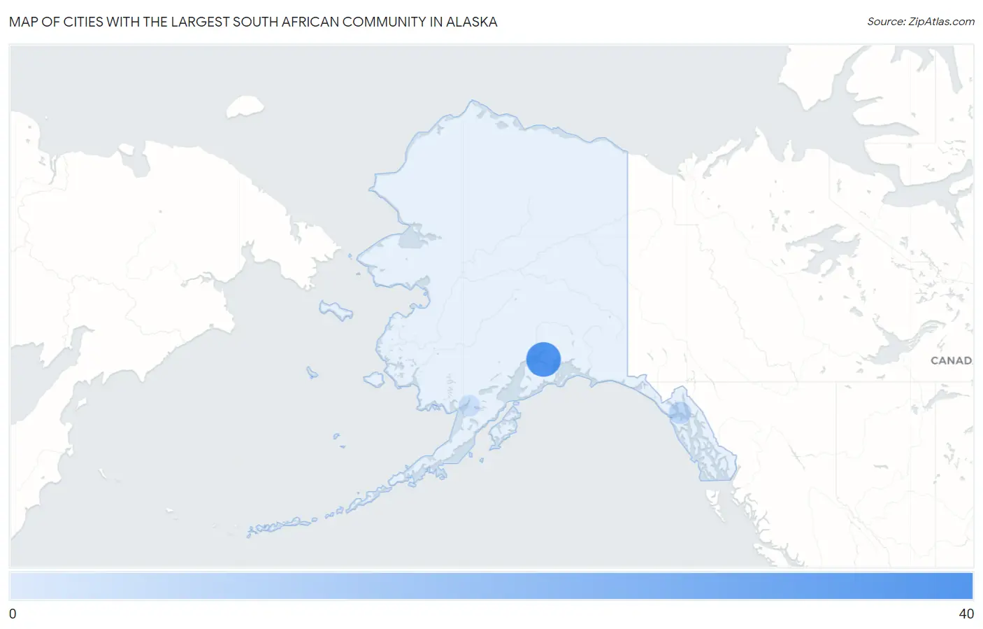 Cities with the Largest South African Community in Alaska Map