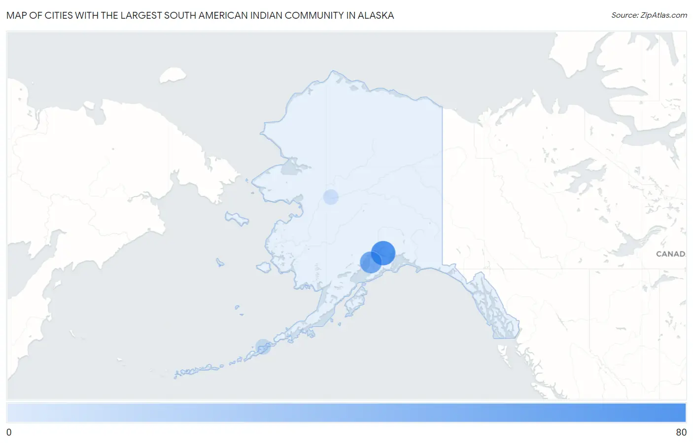 Cities with the Largest South American Indian Community in Alaska Map