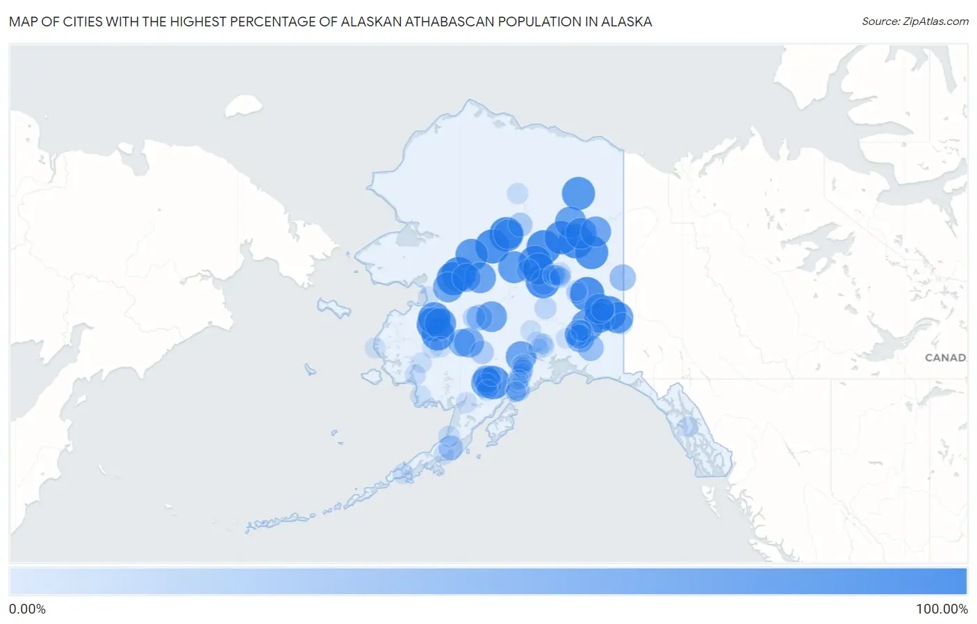 Cities with the Highest Percentage of Alaskan Athabascan Population in Alaska Map