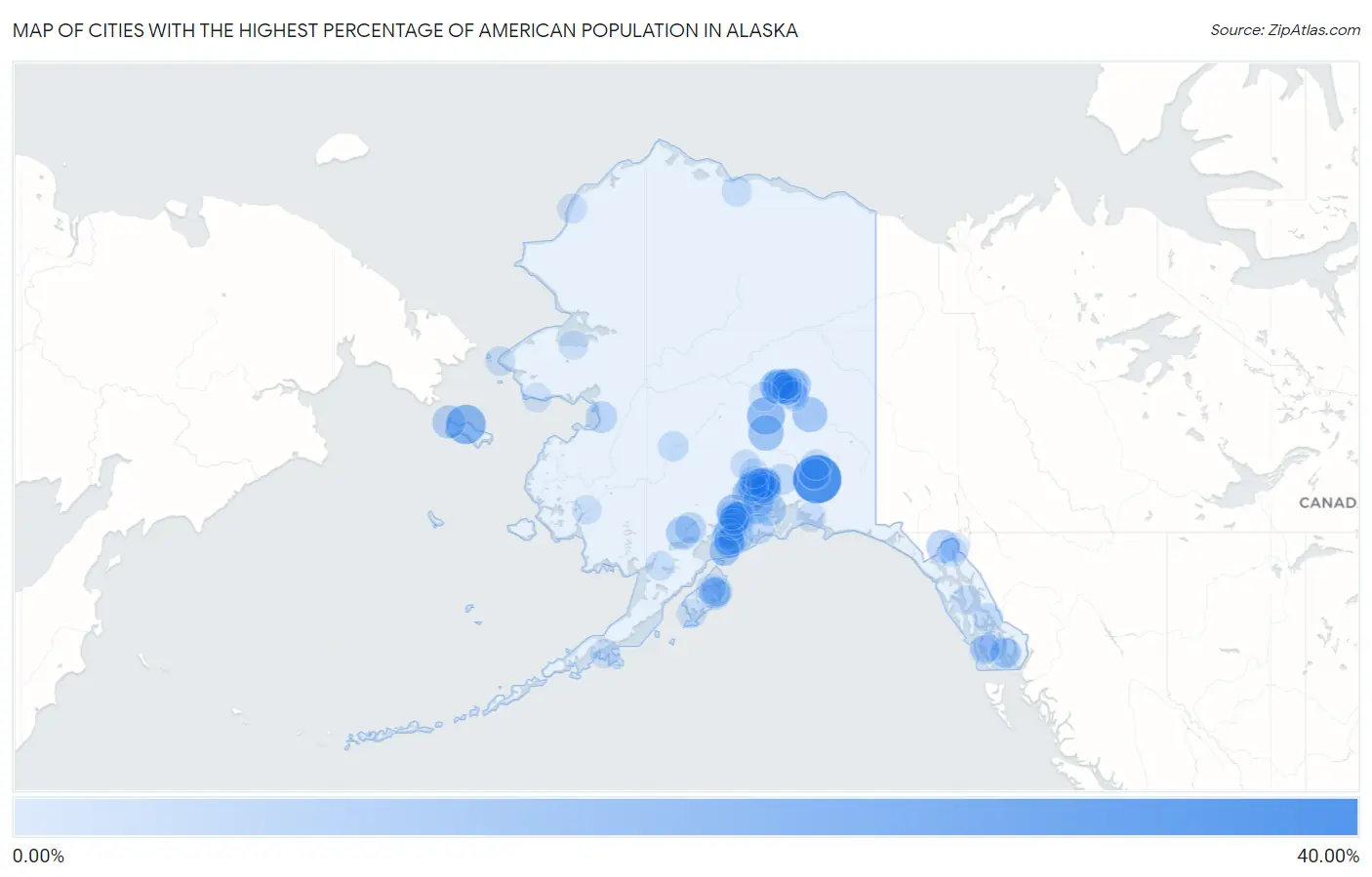 Cities with the Highest Percentage of American Population in Alaska Map