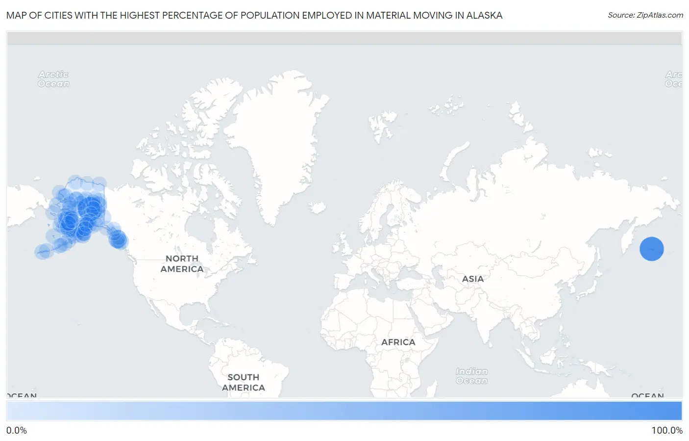 Cities with the Highest Percentage of Population Employed in Material Moving in Alaska Map