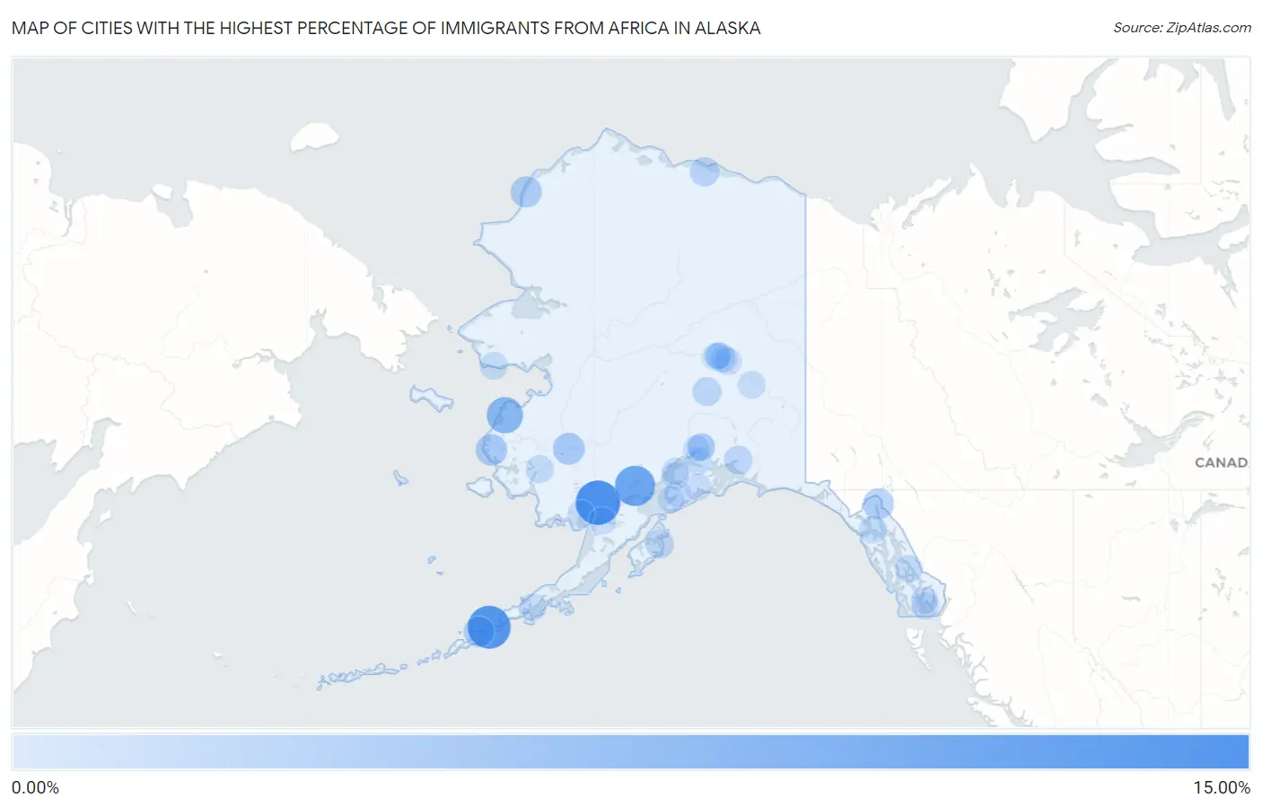 Cities with the Highest Percentage of Immigrants from Africa in Alaska Map