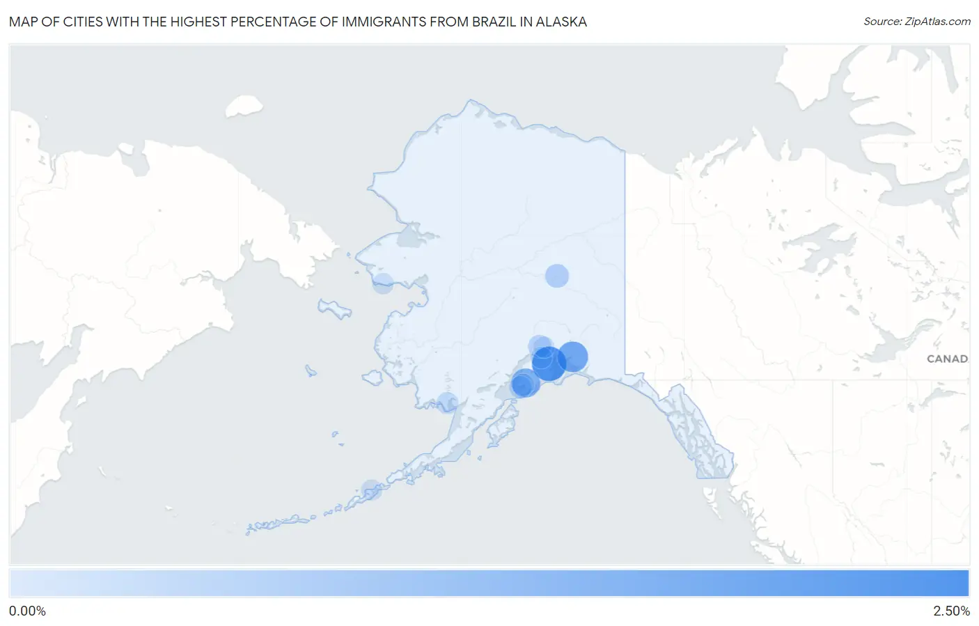 Cities with the Highest Percentage of Immigrants from Brazil in Alaska Map