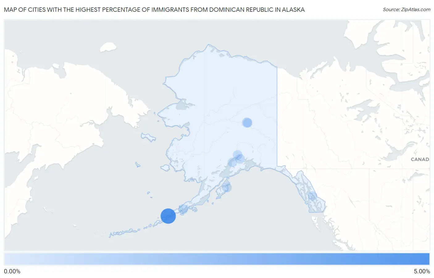 Cities with the Highest Percentage of Immigrants from Dominican Republic in Alaska Map