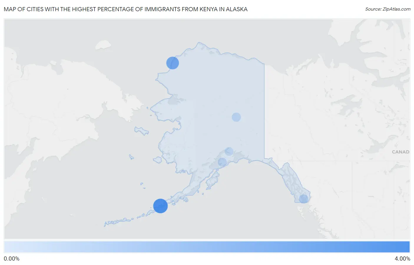 Cities with the Highest Percentage of Immigrants from Kenya in Alaska Map