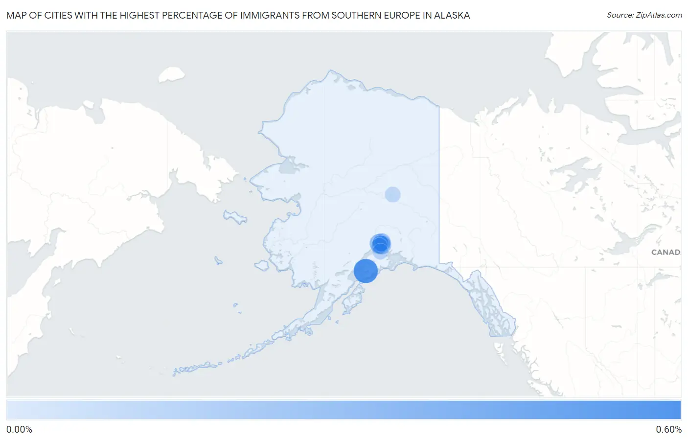 Cities with the Highest Percentage of Immigrants from Southern Europe in Alaska Map