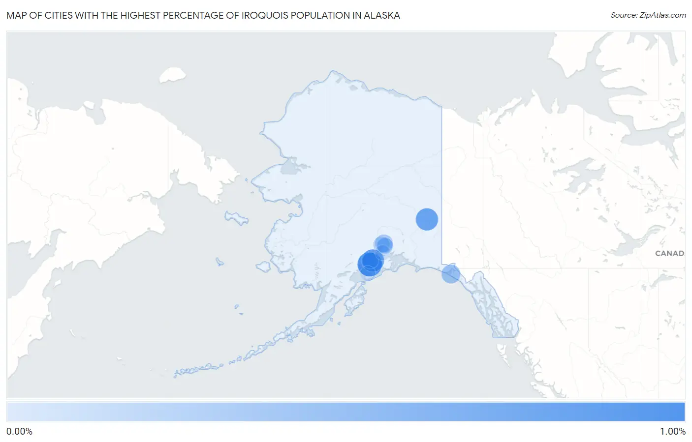 Cities with the Highest Percentage of Iroquois Population in Alaska Map
