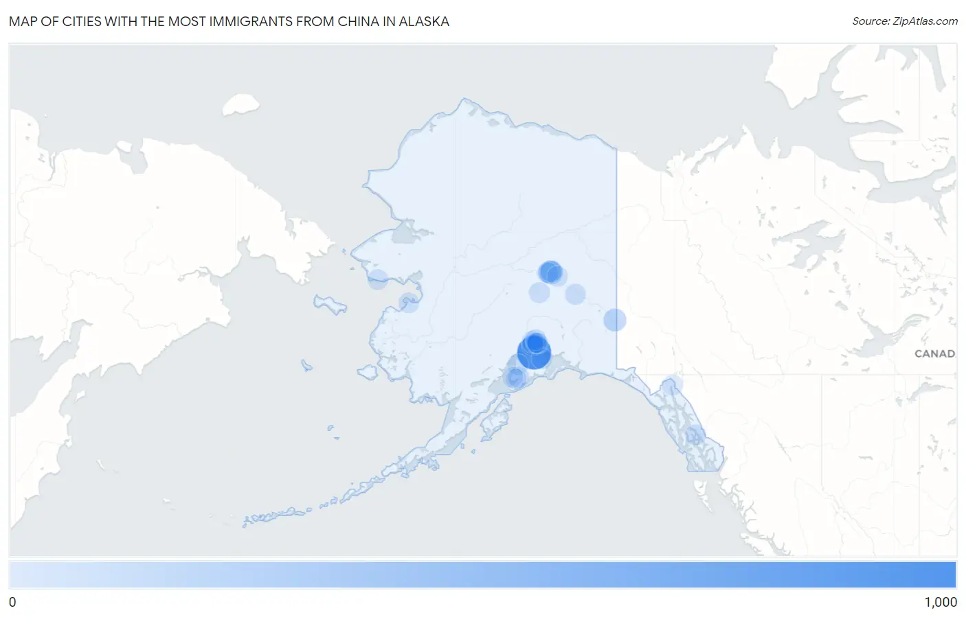 Cities with the Most Immigrants from China in Alaska Map
