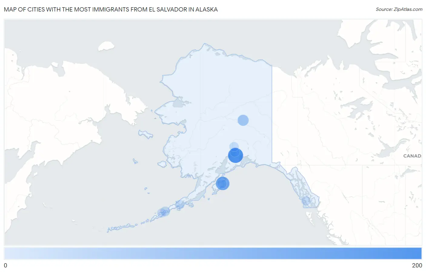 Cities with the Most Immigrants from El Salvador in Alaska Map