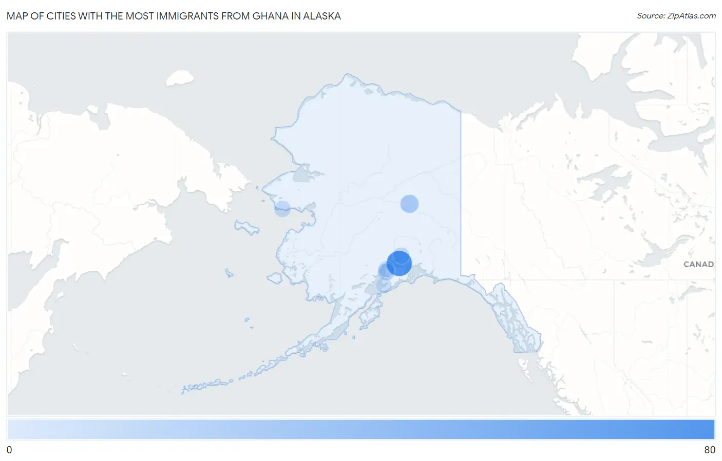 Cities with the Most Immigrants from Ghana in Alaska Map