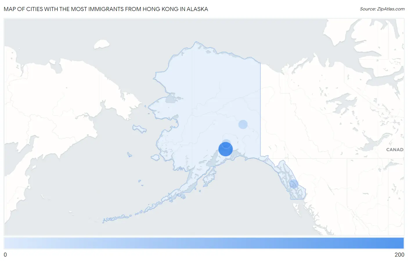 Cities with the Most Immigrants from Hong Kong in Alaska Map
