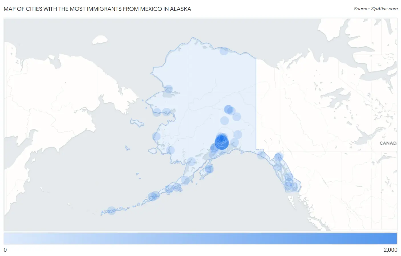 Cities with the Most Immigrants from Mexico in Alaska Map