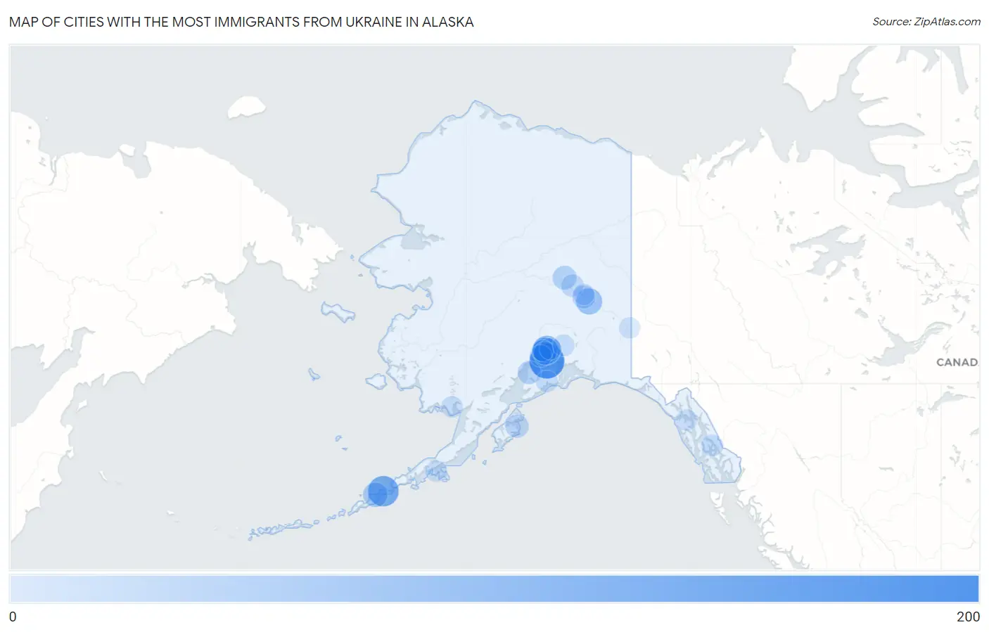Cities with the Most Immigrants from Ukraine in Alaska Map