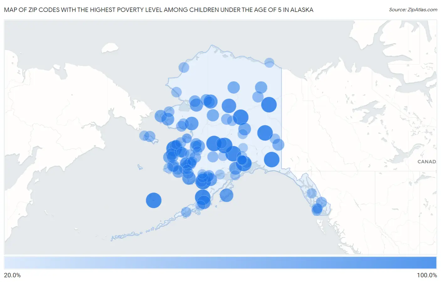 Zip Codes with the Highest Poverty Level Among Children Under the Age of 5 in Alaska Map