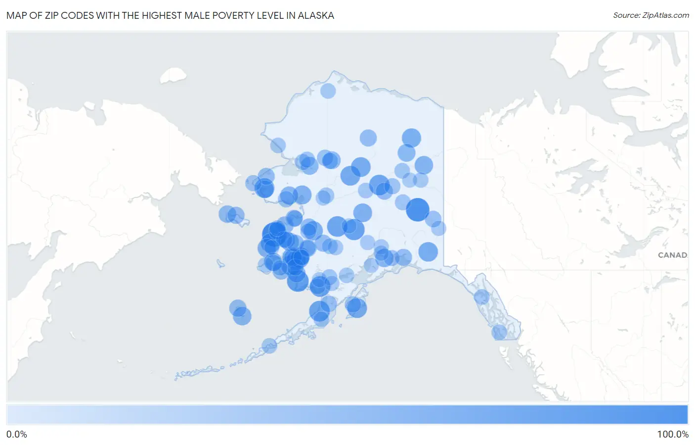 Zip Codes with the Highest Male Poverty Level in Alaska Map