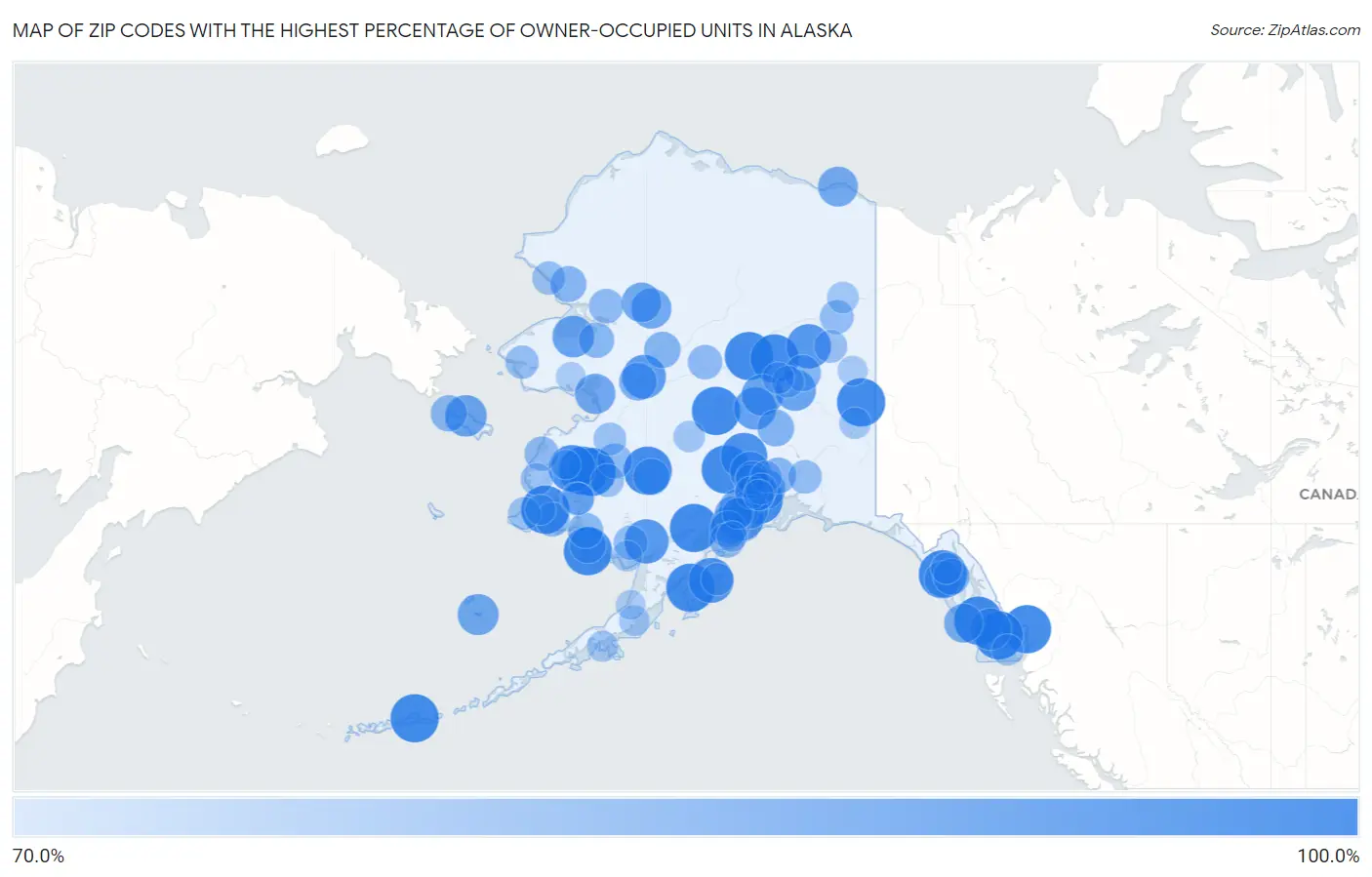 Zip Codes with the Highest Percentage of Owner-Occupied Units in Alaska Map