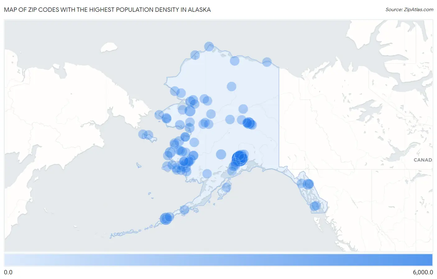 Zip Codes with the Highest Population Density in Alaska Map