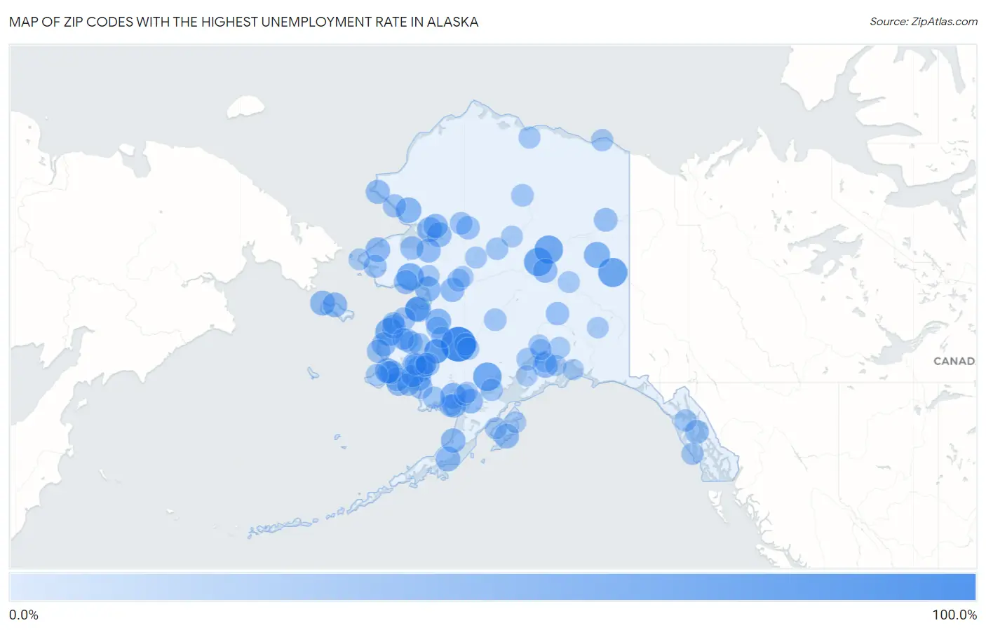 Zip Codes with the Highest Unemployment Rate in Alaska Map
