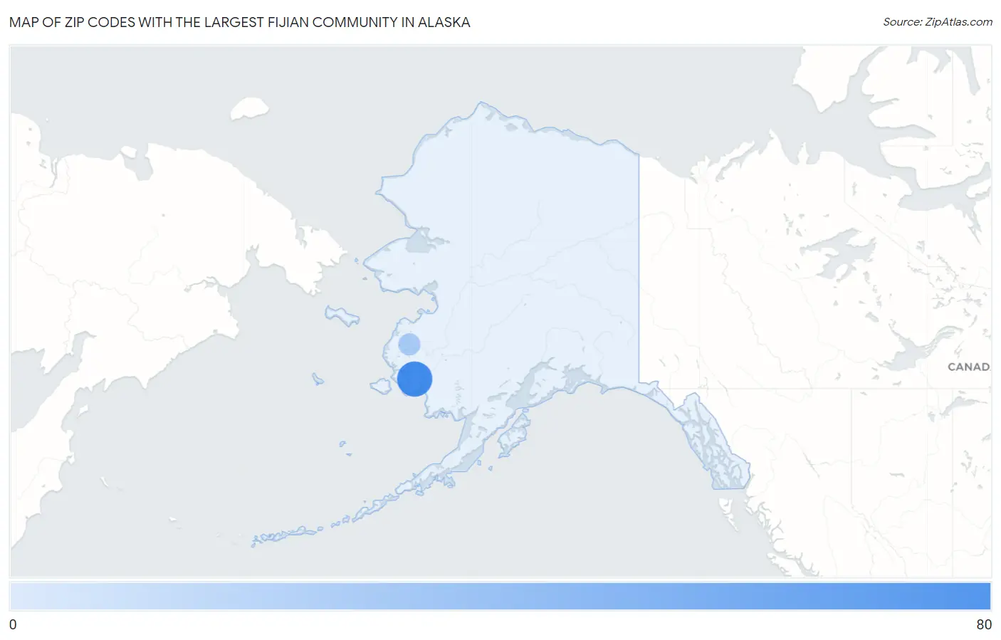 Zip Codes with the Largest Fijian Community in Alaska Map