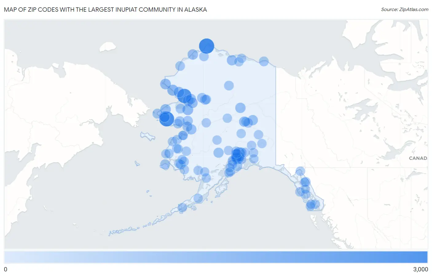 Zip Codes with the Largest Inupiat Community in Alaska Map