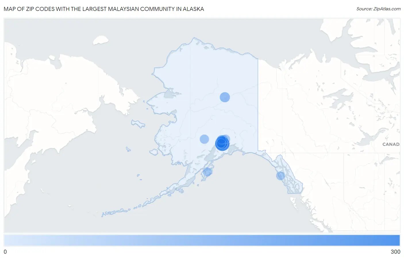 Zip Codes with the Largest Malaysian Community in Alaska Map