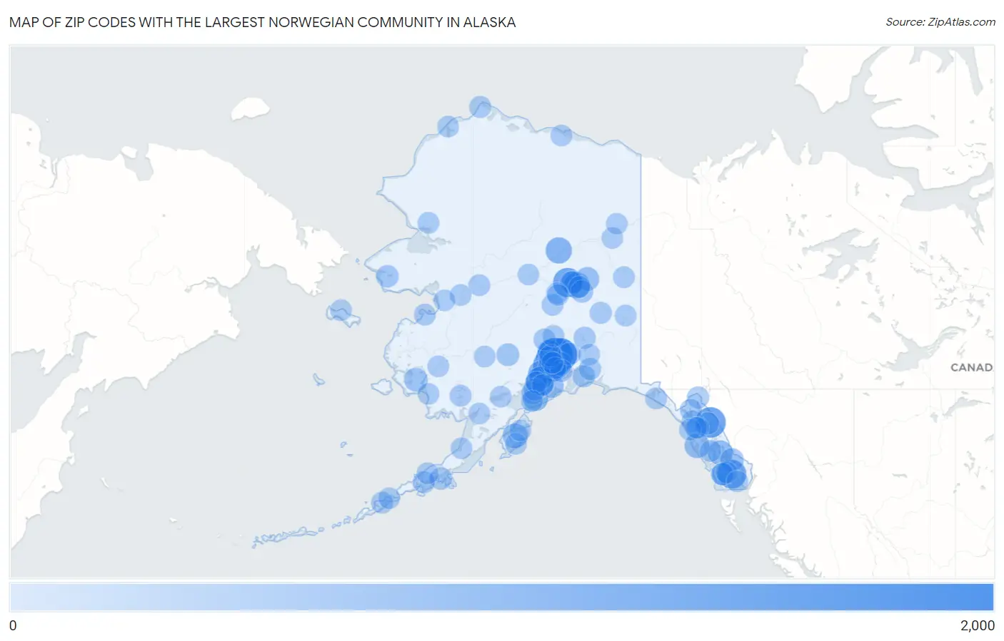 Zip Codes with the Largest Norwegian Community in Alaska Map