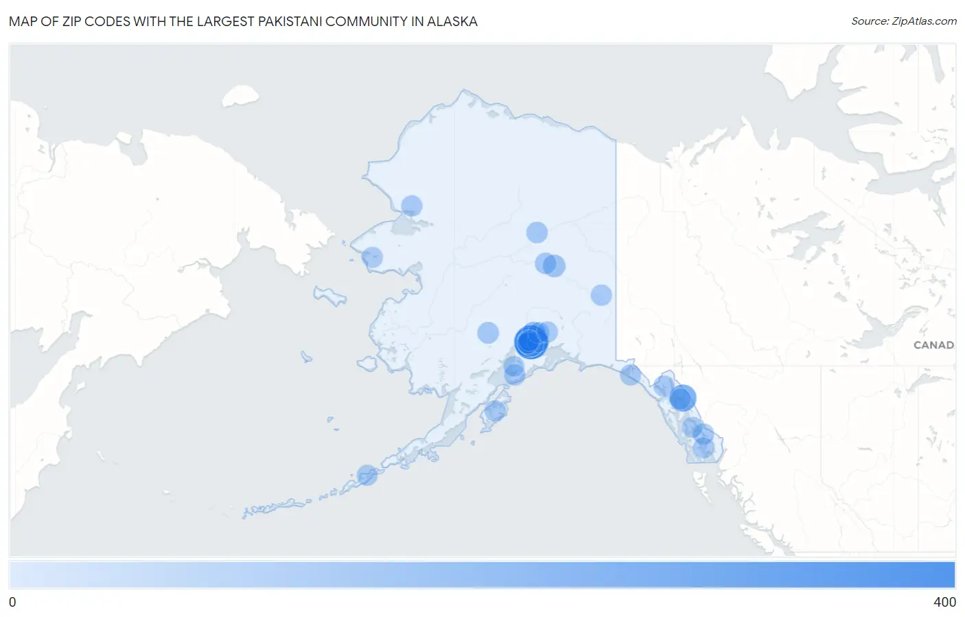 Zip Codes with the Largest Pakistani Community in Alaska Map