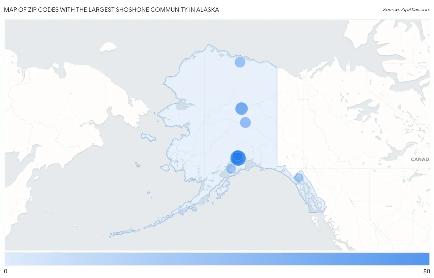 Zip Codes with the Largest Shoshone Community in Alaska Map